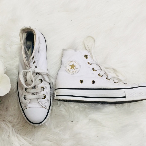 white and gold converse high tops